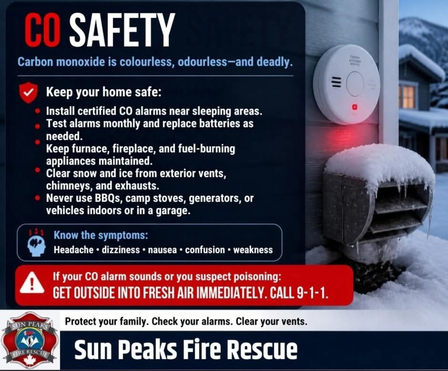 CO Safety infographic from Sun Peaks Fire Rescue